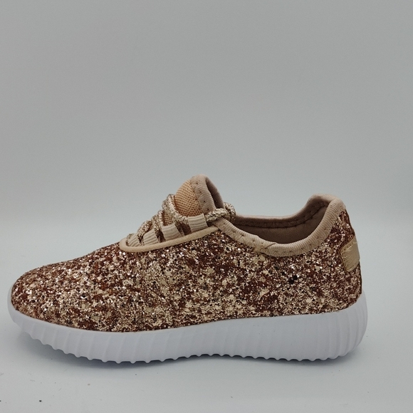 Glittery Rose Gold Kids Sneakers - Picture 4 of 8